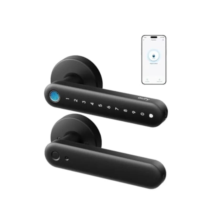 Serratura Intelligente FamiLock C3, Serratura per Porta Senza Chiave con Impronta Digitale e Maniglia, per Porte Interne, Wi-Fi Integrato, Controllo tramite App, Chiusura Automatica