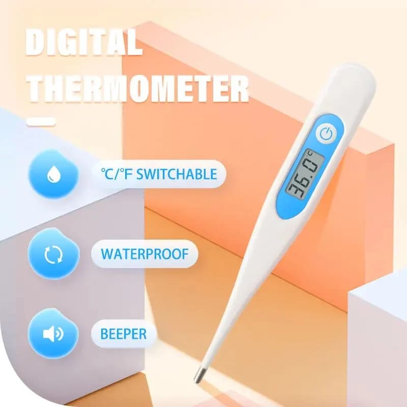Termometro digitale impermeabile con punta rigida, funzione segnale acustico, allarme febbre, ascellare orale, monitoraggio della temperatura per bambini e adulti