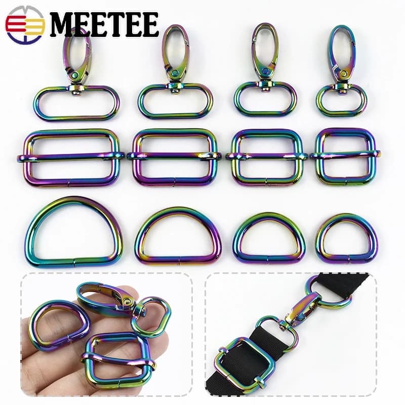 5/10Pc 20-38mm Borsa in metallo Cinghia Fibbia Arcobaleno Girevole Chiusura a moschettone Tri-Glide Diapositiva D Anello di regolazione Moschettone Collare per animali domestici Handware
