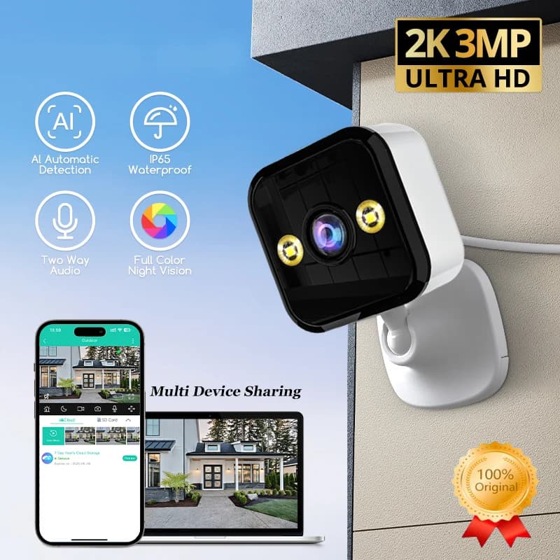 2025 New Security Camera 2K 3MP HD Wifi Smart Home Webcam Two-way Audio Detection Night Movement Color Camera Monitoring Camera With Lights