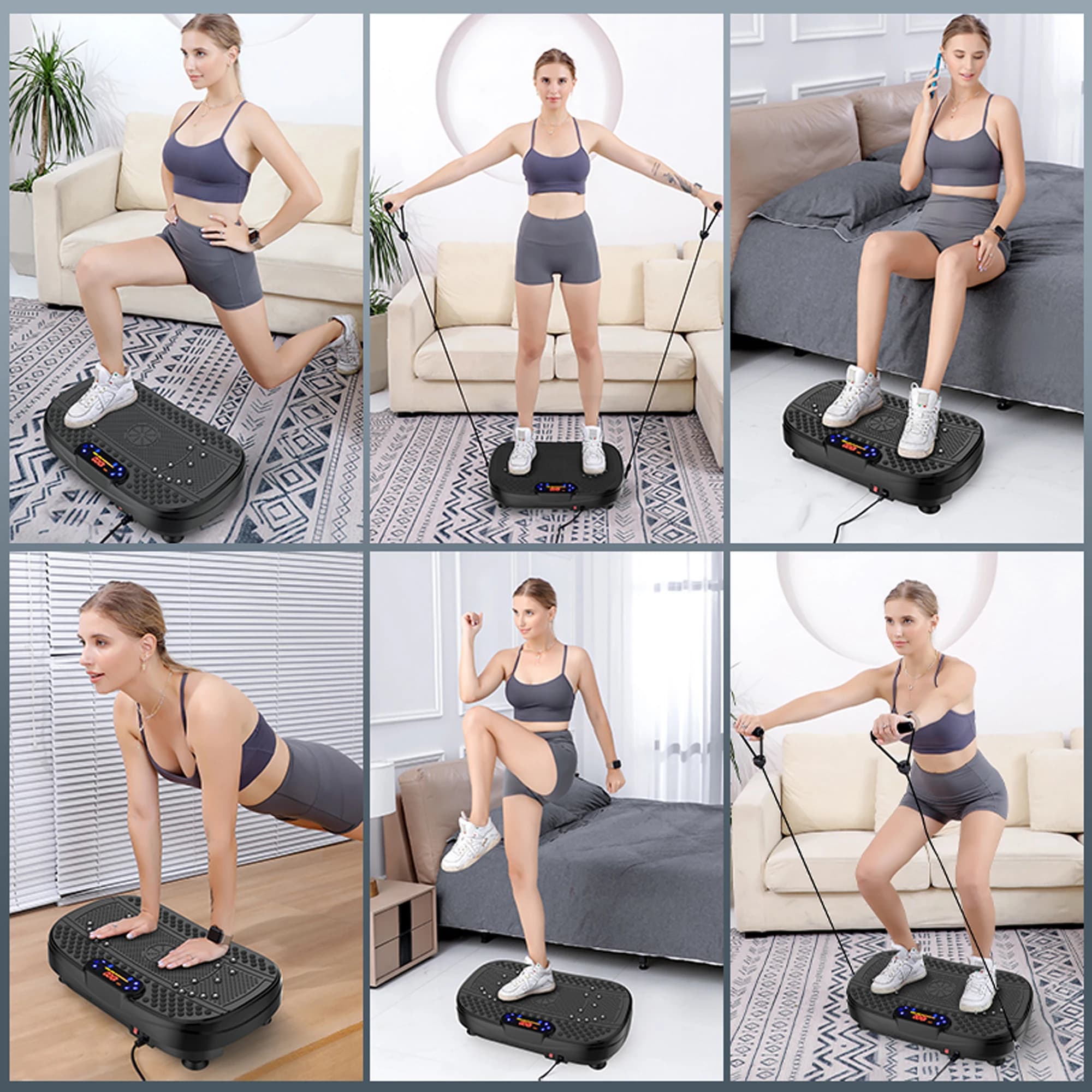 Whole Body Vibration Plate Exercise Machine, Adjustable Speed Fitness Platform with Resistance Bands & Remote, Compact Home Gym Workout Equipment for Weight Loss & Toning