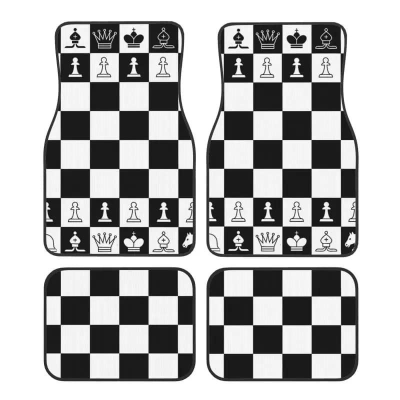 Set di tappetini per auto per scacchiera in bianco e nero da 4 pezzi Tappetini anteriori e posteriori antiscivolo universali Protezione per interni auto