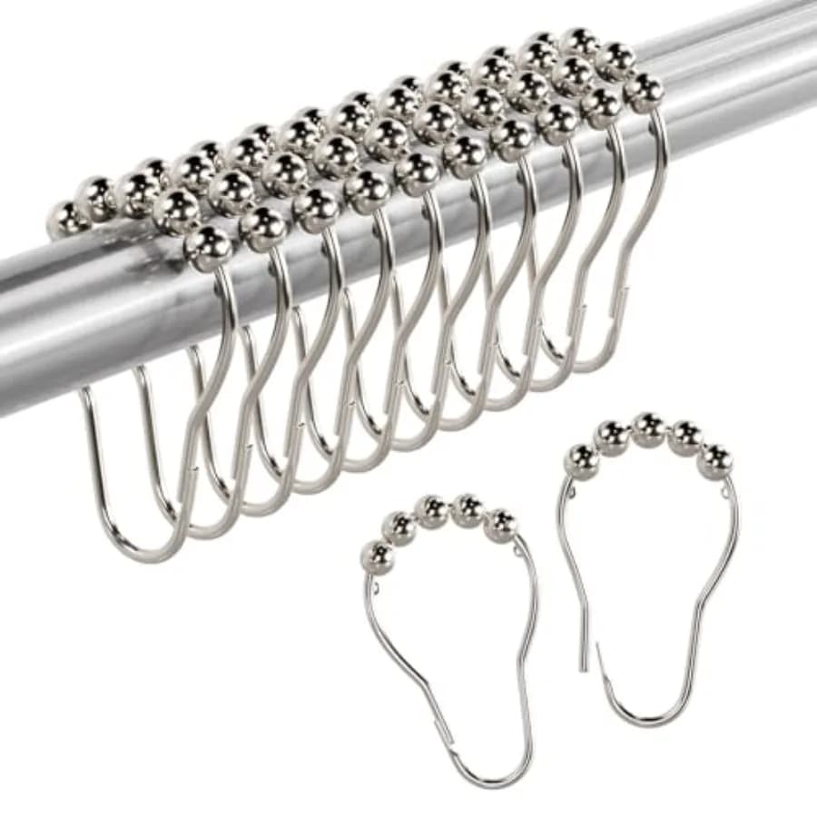 Shower Curtain Rings, Set of 12, Rust-Resistant Metal Shower Hooks Ring Shower Rings for Curtain Rolling Shower Curtain Hooks f