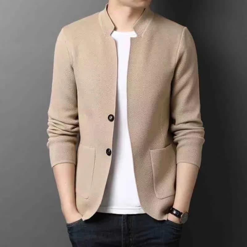 Cardigan in maglia da uomo nuovo per la primavera e l'autunno 2026, con collo alto, design di alta gamma, per affari e tempo libero, alla moda