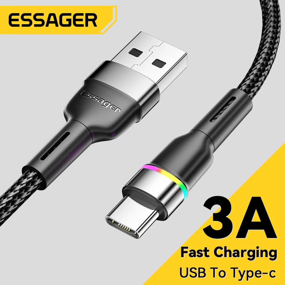 Cavo USB C Essager 3A Cavo LED a ricarica rapida Cavo tipo C Caricatore rapido per telefono per Huawei Samsung Xiaomi Cavo caricatore dati