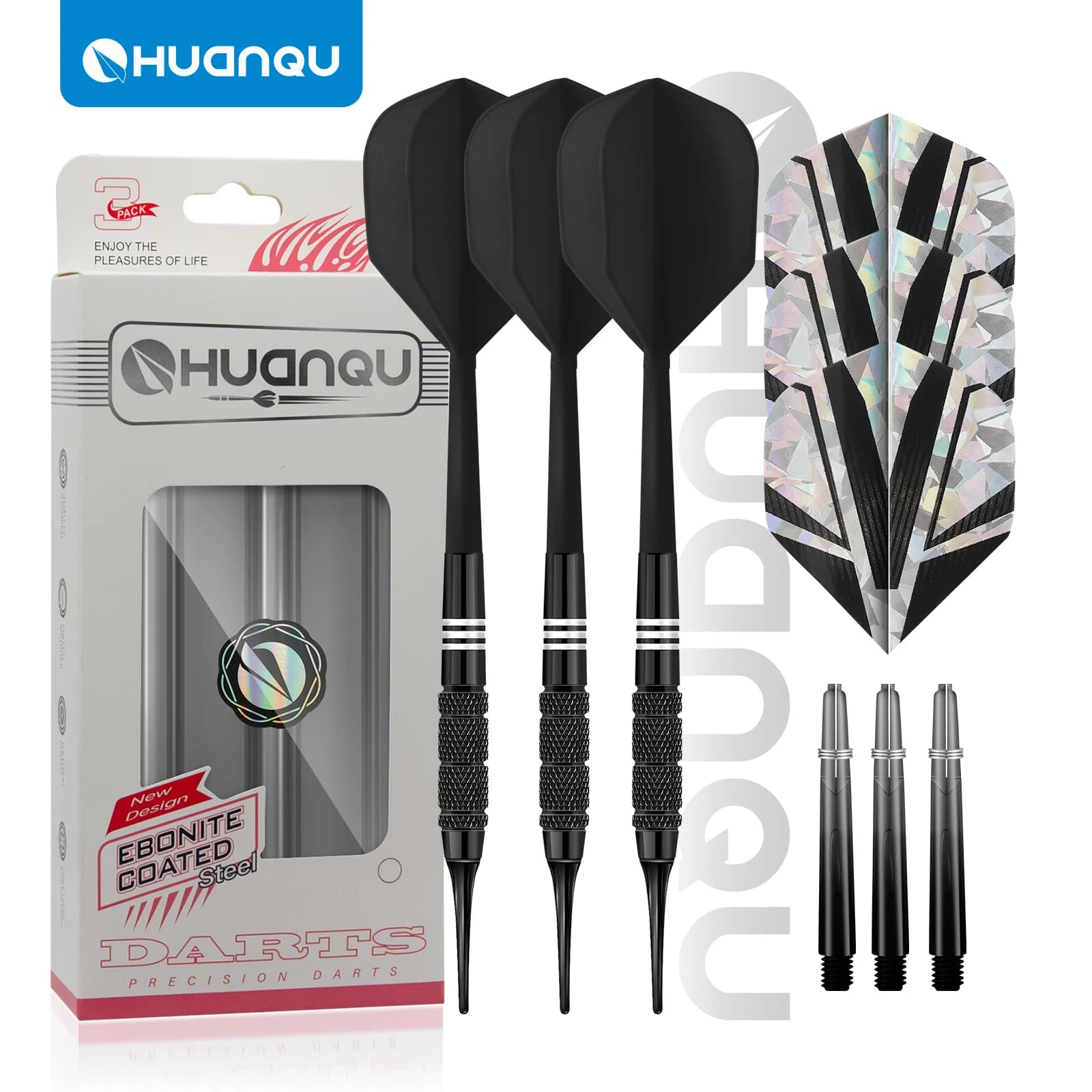 Set di freccette Huanqu All-In-One, set da tre pezzi con scatola portaoggetti portatile, include aste per freccette con gradiente di colore, ali per freccette standard e punte di sicurezza sostituibili, adatto per allenamento e competizione, accessori professionali per freccette, set completo, freccette morbide, intrattenimento per il tempo libero, giochi competitivi con freccette, intrattenimento per il bar di casa, sport