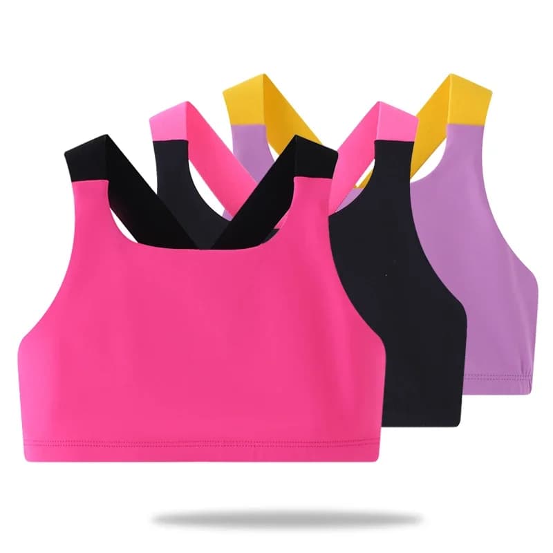 Dancewear for girls Yoga tank with cross back Fitness vest for children Breathable elastic sportswear for ballet, gymnastics and training
