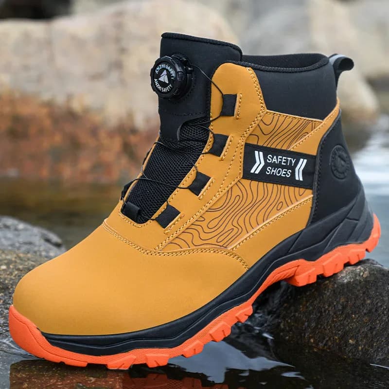 2026 Waterproof Work Shoes High Man Rotating Button Safety Shoes Anti-slip Rubber Outsole Work Boots Sneakers with Steel Toe Cap