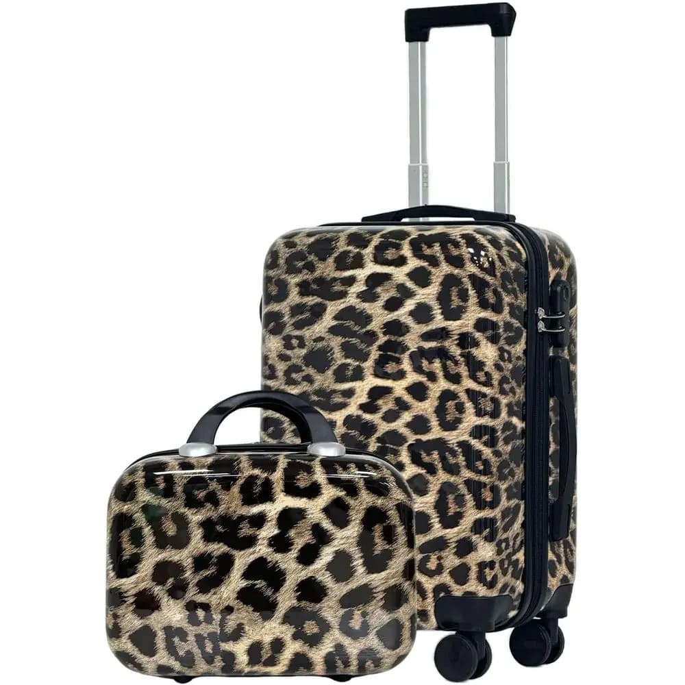 2-Piece Leopard Print Luggage Set with 360° Spinners and Combination Lock (20 & 14)