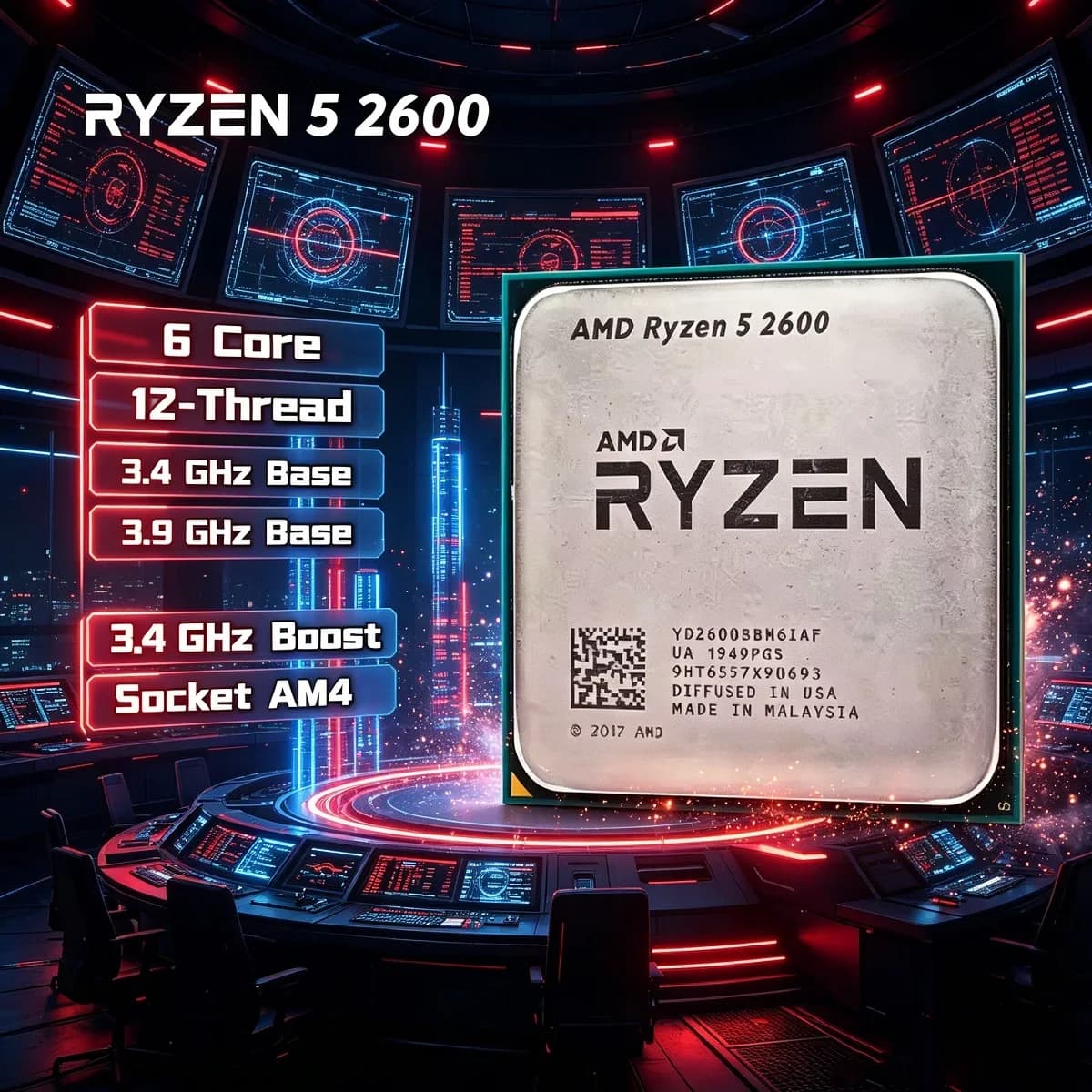 AMD Ryzen 5 2600 Gaming Desktop CPU 6-Core 12-Thread 3.4GHz High Performance Processor 16MB L3 Cache AM4 Socket for Gaming PC