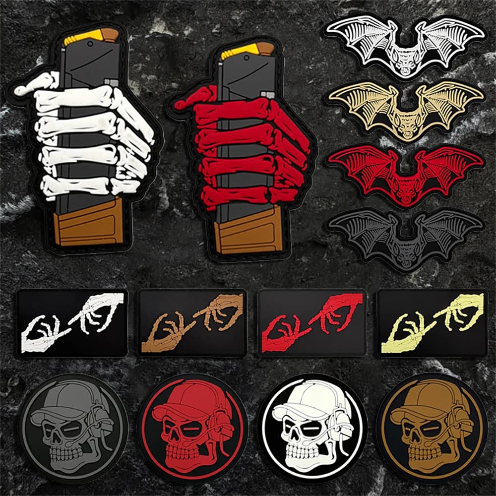 1 pezzo di toppa per distintivo morale in PVC con teschio, effetto luminoso, ideale per bracciali, zaini e gilet tattici, toppa ricamata per decorazioni di abbigliamento