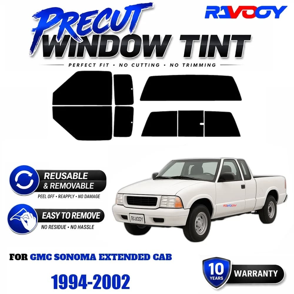 RAVOOY Precut Window Tint, Reusable Removable EPU Film, Custom Fit for Gmc Sonoma Extended Cab 1994-2002, UV Heat Protection