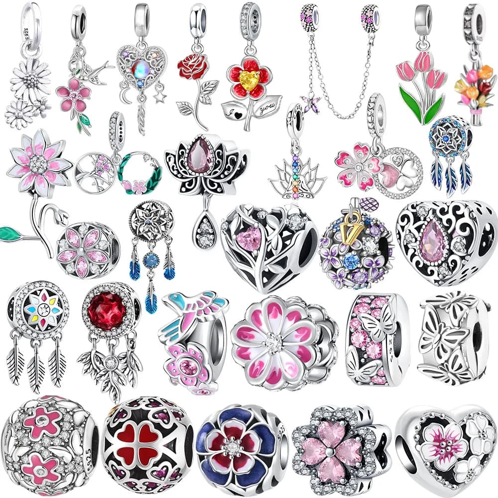 Tulip Lotus Flower Dreamcatcher Dangle Charm Bead Fit Original 925 Sterling Silver Europeans Bracelet Necklace DIY Jewelry Gifts