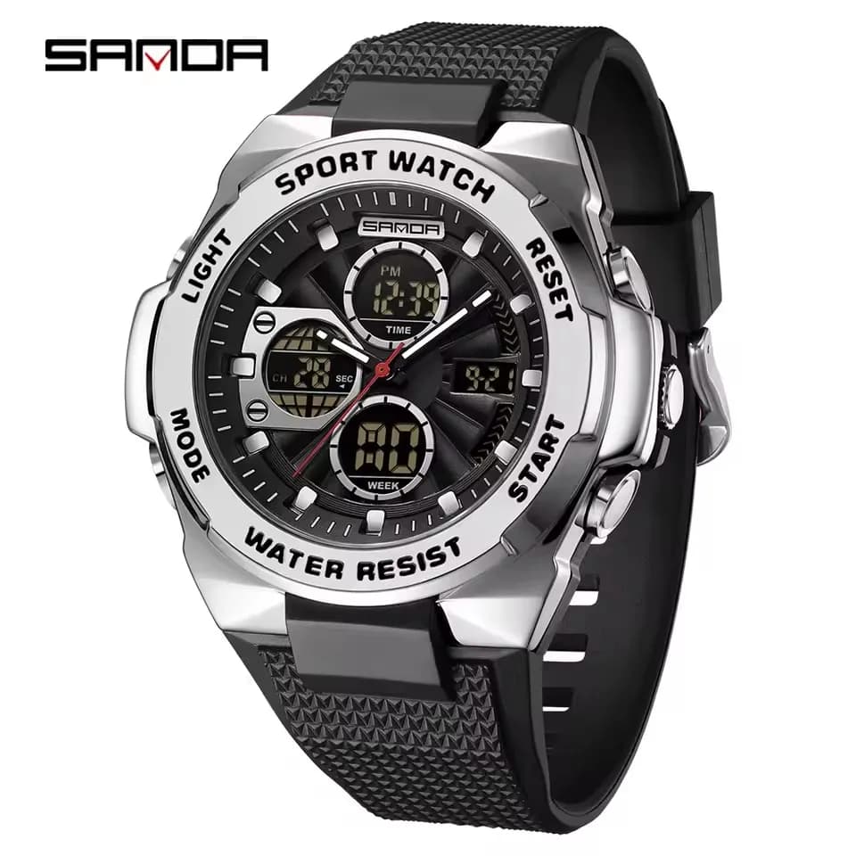 SANDA 3378 Fashion Electronic Watches for Man Multifunction Luminous Calendar Luminous Waterproof Sport Casual Men Digital Watch