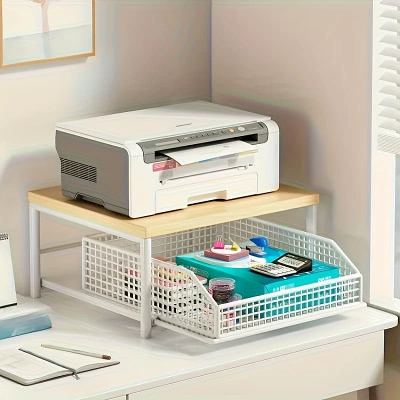 Organizer da appoggio da cucina salvaspazio con cassetto e cestello in filo metallico - per caffettiera, utensili, spezie