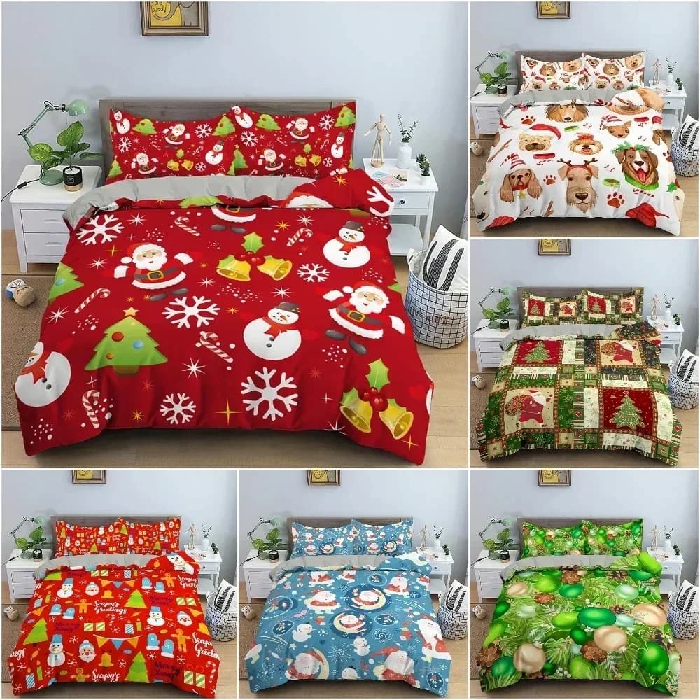 Set Copripiumino Babbo Natale e Pupazzo di Neve, Stampa 3D, Set Biancheria da Letto Natalizia di Lusso, Copripiumino Confortevole con Federe, per Letto Matrimoniale e Singolo