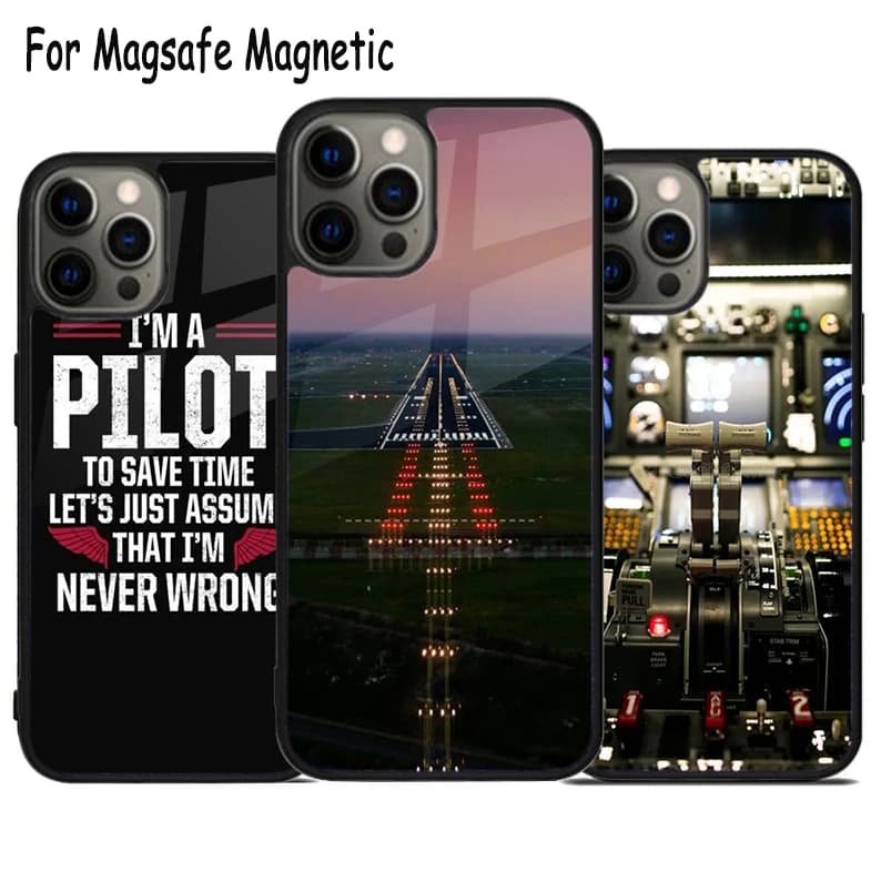 Custodia per telefono con ricarica wireless per piloti di aereo, compatibile con iPhone 17 Air 15 16 16e 14 13 11 12 Pro Max Plus, cover magnetica Magsafe con paraurti