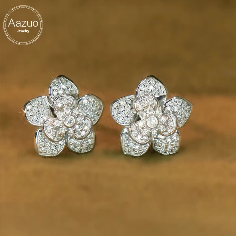 Aazuo Luxury Life Fine Jewelry Orecchini a lobo con fiore d'amore in oro bianco 18 carati con diamanti naturali veri da 0,26 ct per donna, fidanzamento, matrimonio