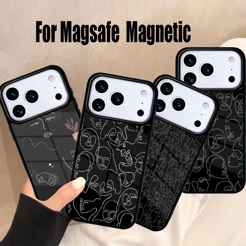 Cover Magnetica Magsafe per iPhone 17 Air 16e 15 14 13 12 11 Pro Max Plus con Linee Astratte Geometriche e Arte del Corpo Umano