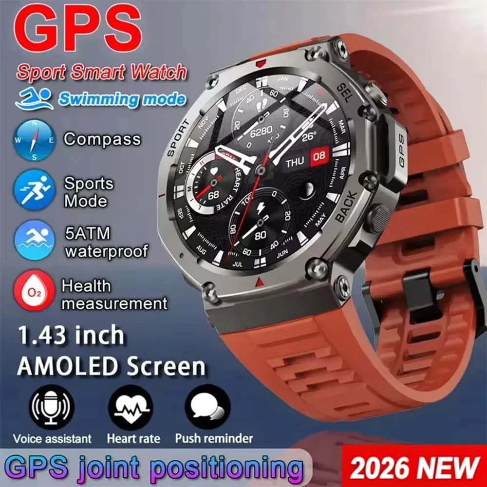 Smartwatch Uomo 2026 con GPS, Schermo AMOLED Touch, Impermeabile 5ATM, Bussola, Monitoraggio Fitness e Sport