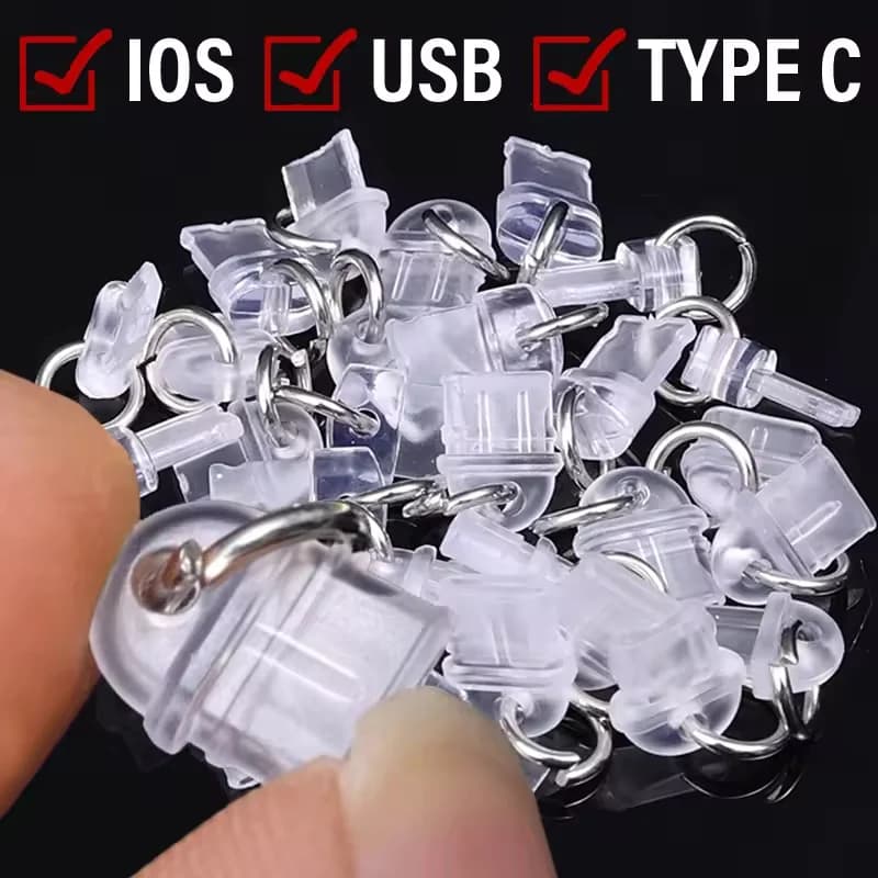 Per IOS/Tipo C/Micro USB Porta di ricarica Tappo antipolvere Tappo antipolvere Ciondolo fai da te Spina protettiva trasparente per iPhone iPad Samsung