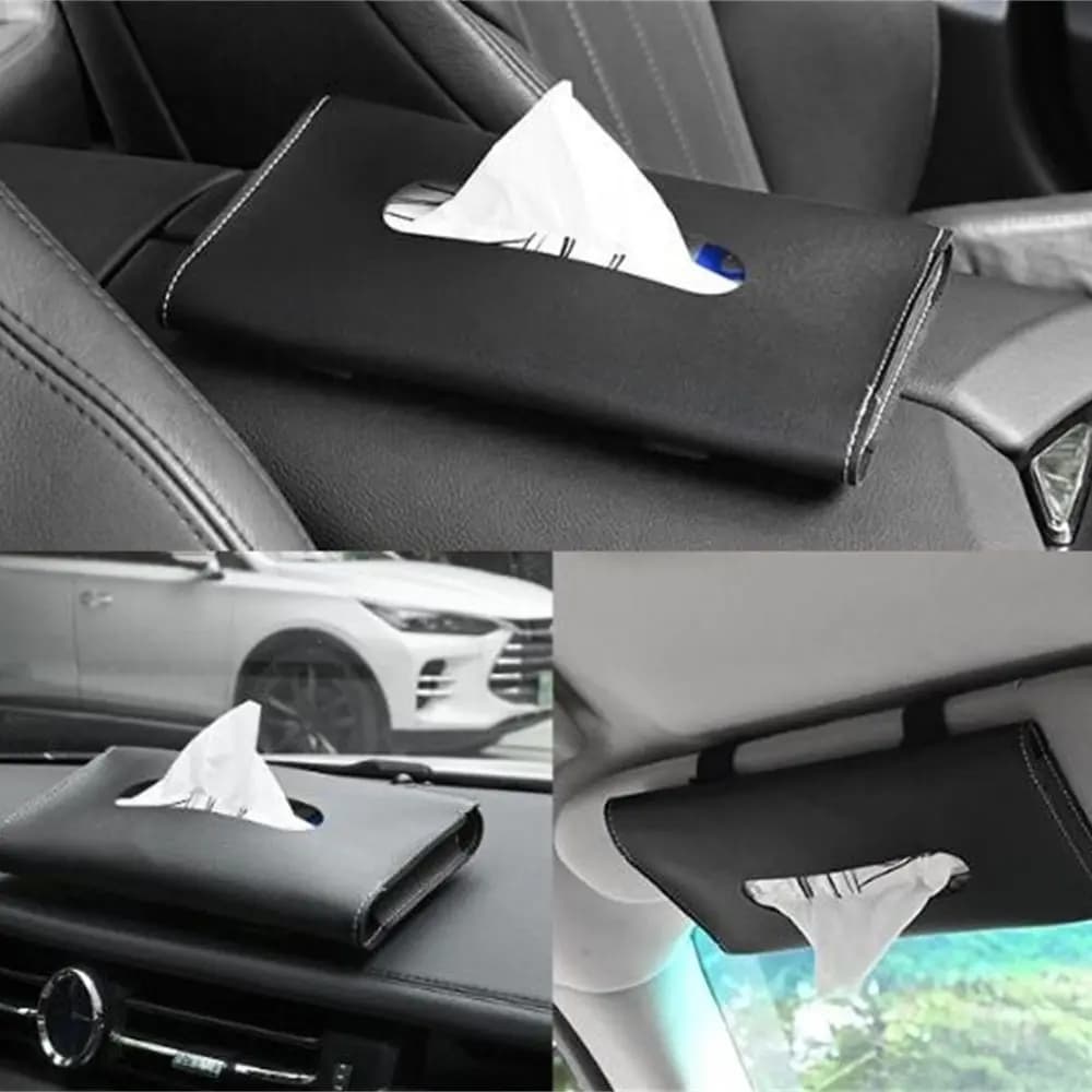 Universal sun visor for car, black color, armrest, back, leather handkerchief box, paper cover, car seat, home napkin holder