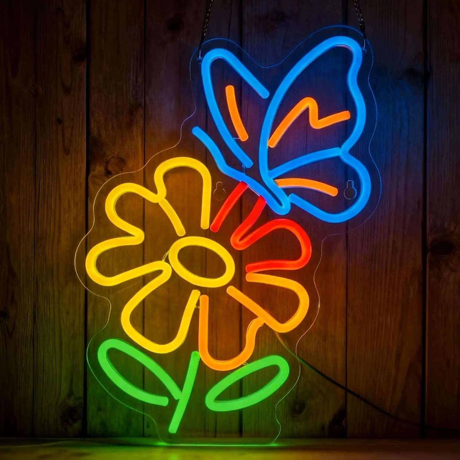 Insegna al Neon con Farfalle Floreali - Arte Murale LED Dimmerabile per Camera da Letto, Caffetteria, Regalo. Alimentato tramite USB, perfetto come decorazione da parete e luce pubblicitaria.