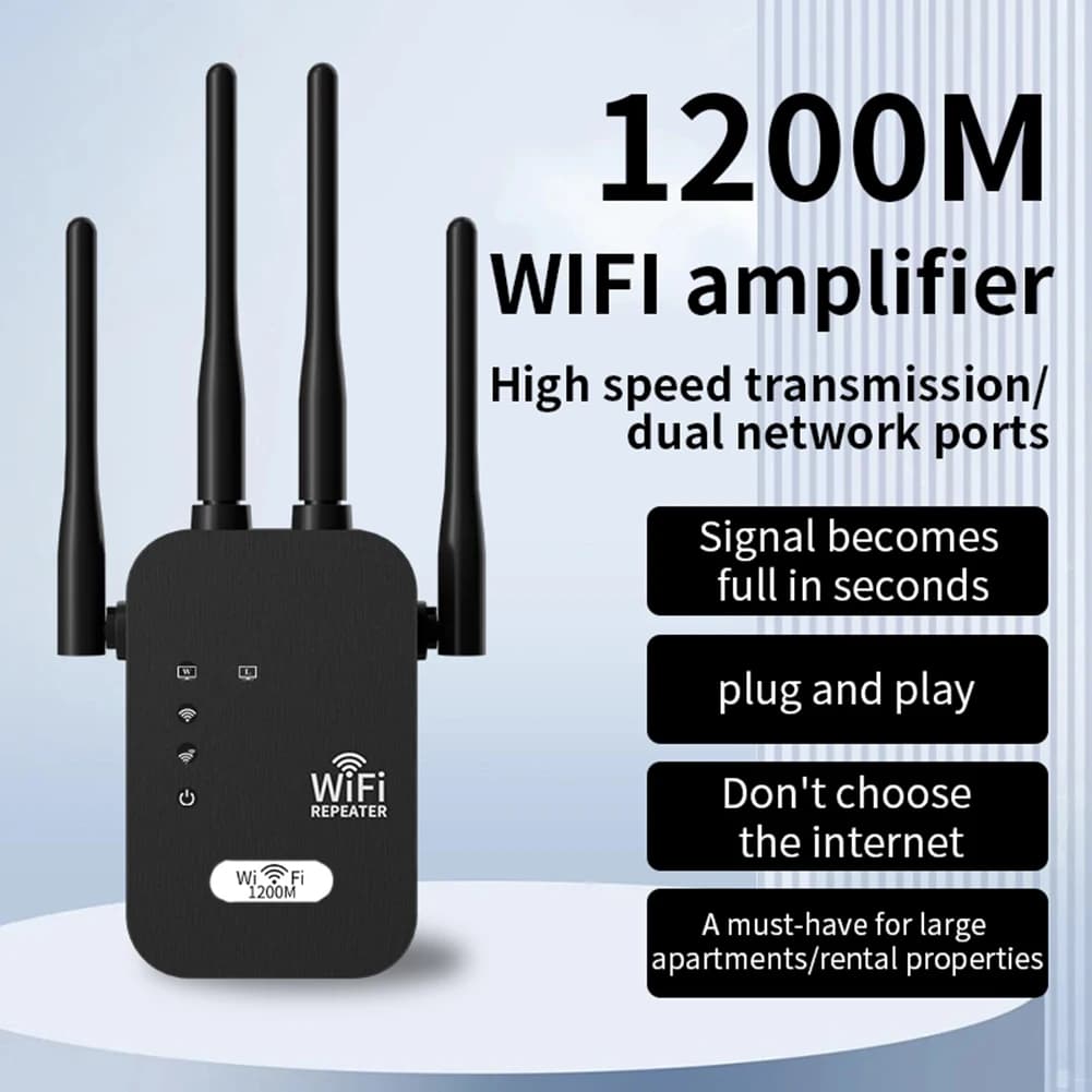 Ripetitore WiFi 1200Mbps, Amplificatore di Segnale WiFi Dual Band 5GHz/2.4GHz con 4 Antenne