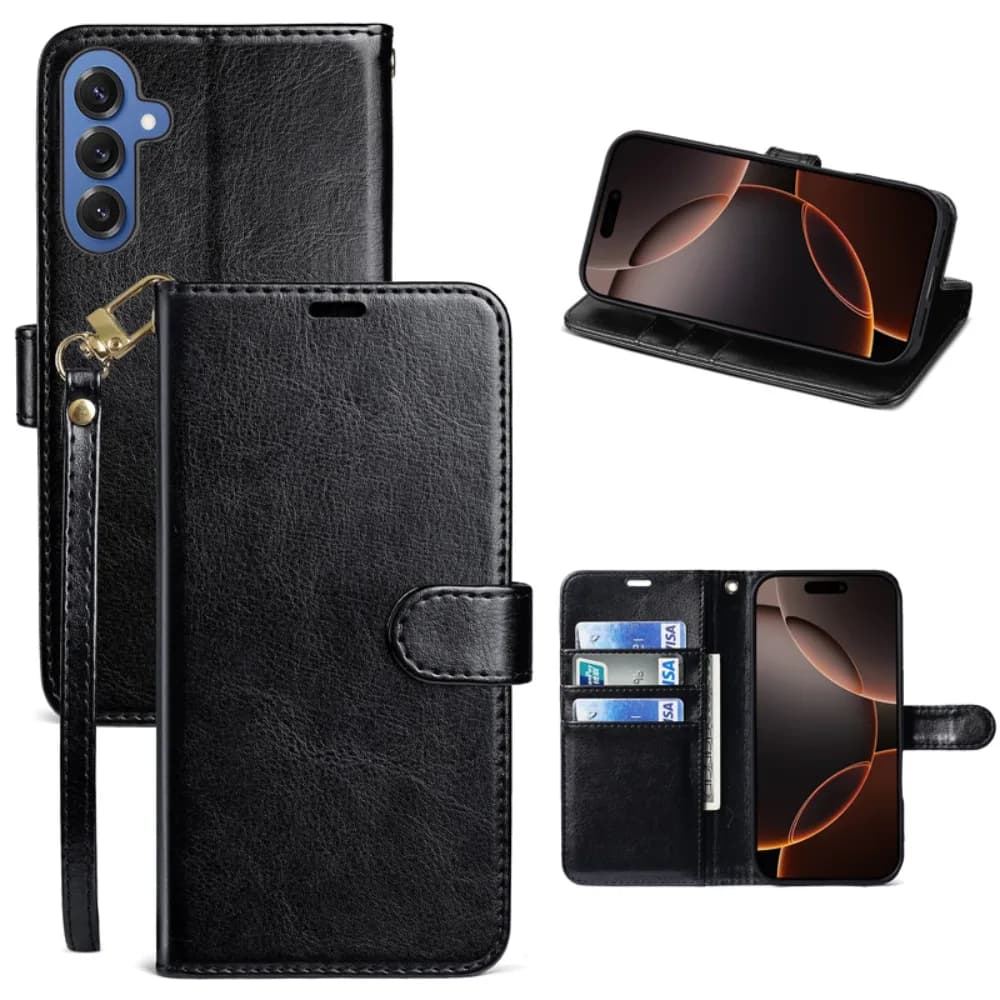 Custodia a Portafoglio in Pelle Business per Samsung Galaxy S26 S25 S24 S23 Ultra Plus con Slot per Carte, Colore Solido, Antiurto