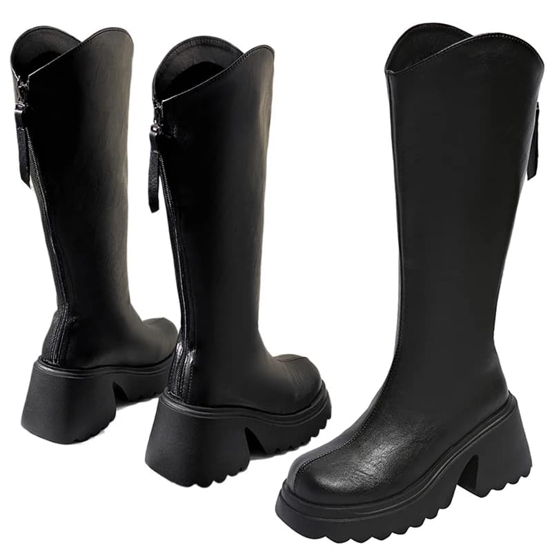Spring Autumn Winter New Slim 8CM High Heels Platform Fabric Patchwork Vera Leather Women Long Equestrian Boots Knee