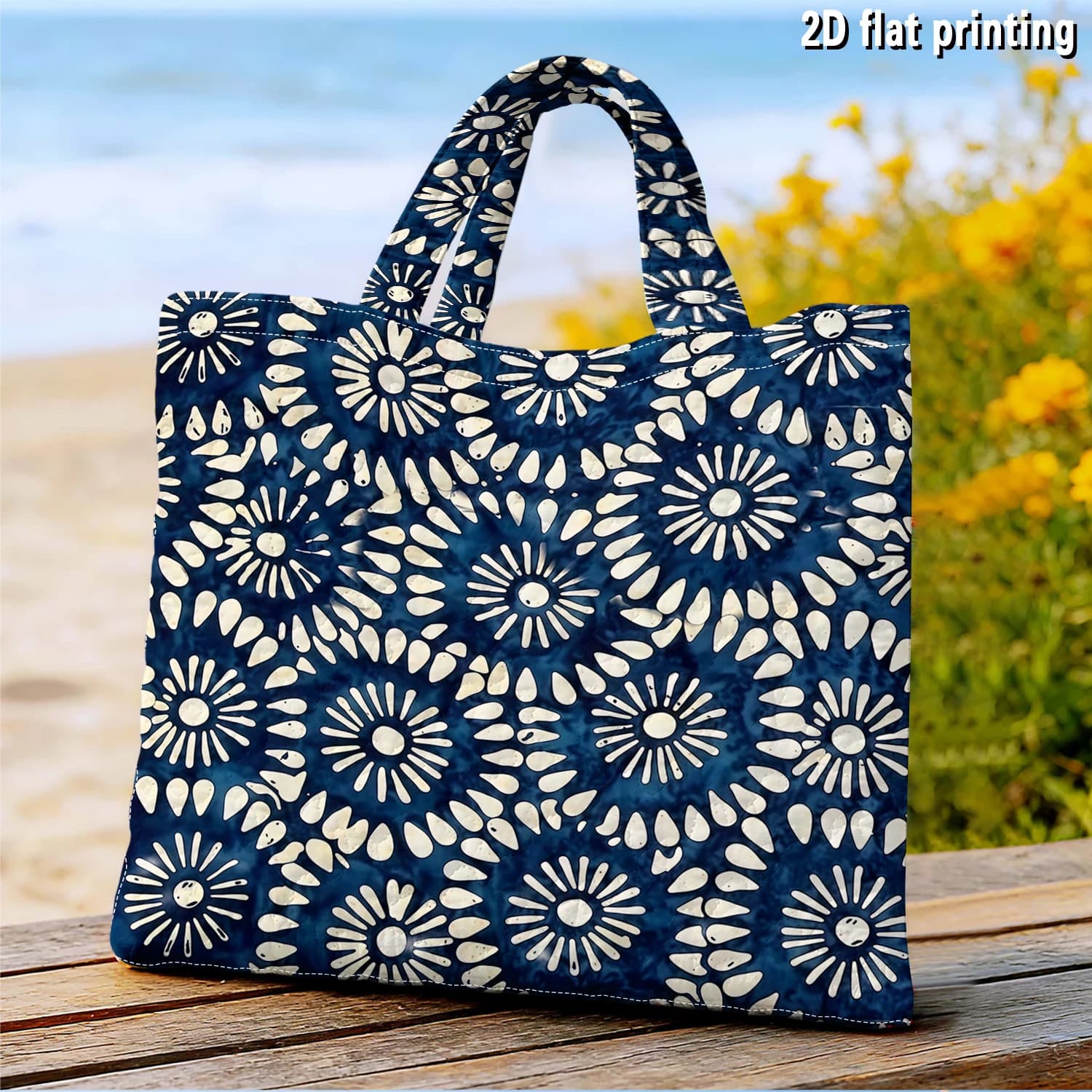 Indigo Batik Daisy Women canvas shoulder bag Dual-Side Printed Tote Bag shopping bag Fashionable and fun gift handbag