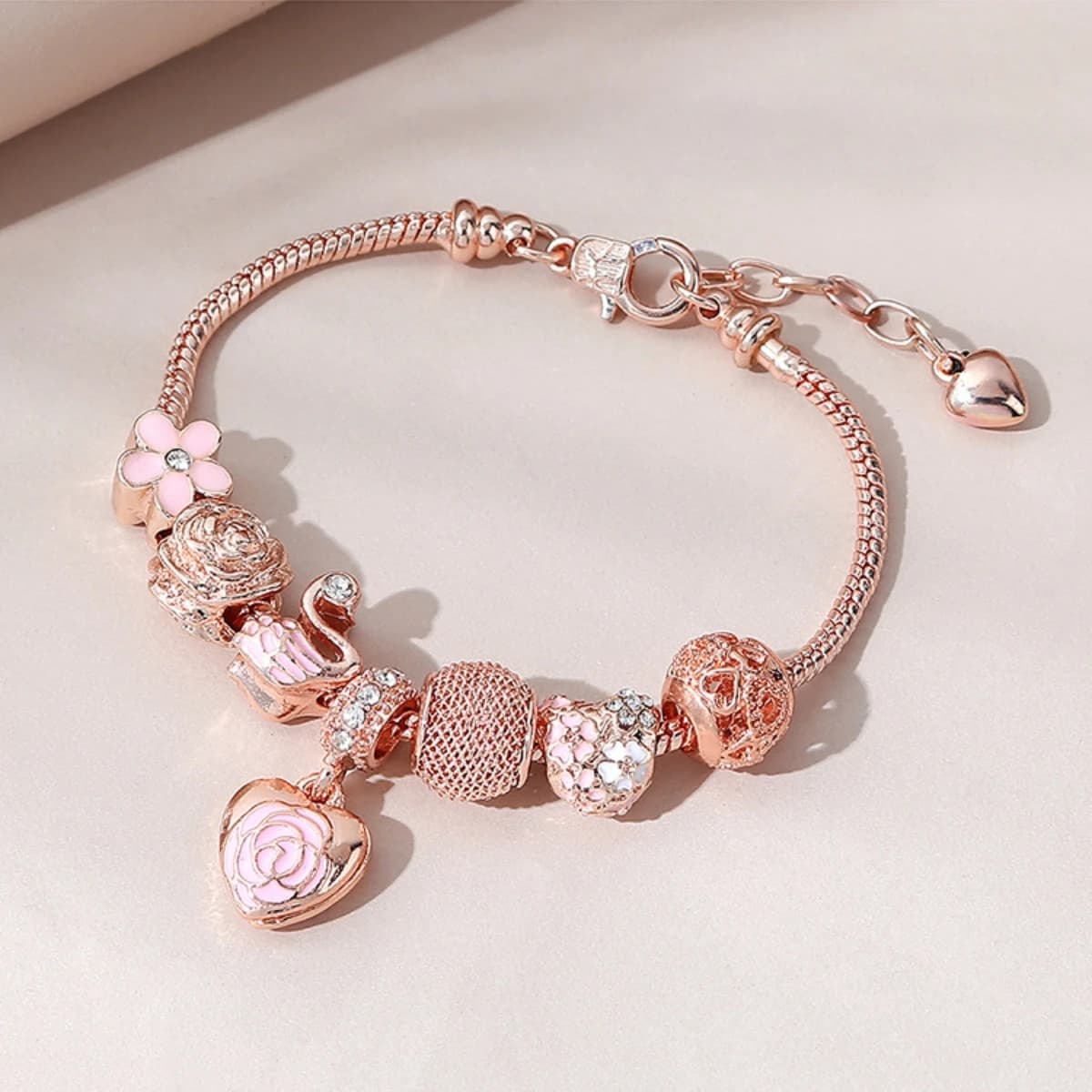 1PC Moda Multi Elemento Accessori Gocciolamento Olio Rosa Amore Piccolo Cigno Pan Famiglia Bracciale Gioielli Spogliatoio Quotidiano Regalo Del Partito -7633