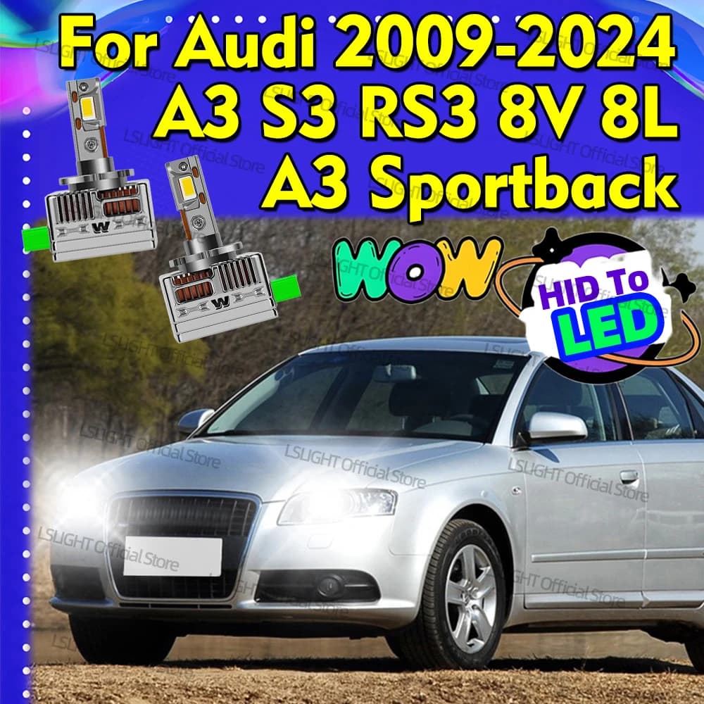 2x Lampadine LED D3S D3R per Fari Auto 30000LM, Compatibili con Audi 2009-2024 A3 S3 RS3 8V 8L A3 Sportback 8VA 8VF 2013-2016