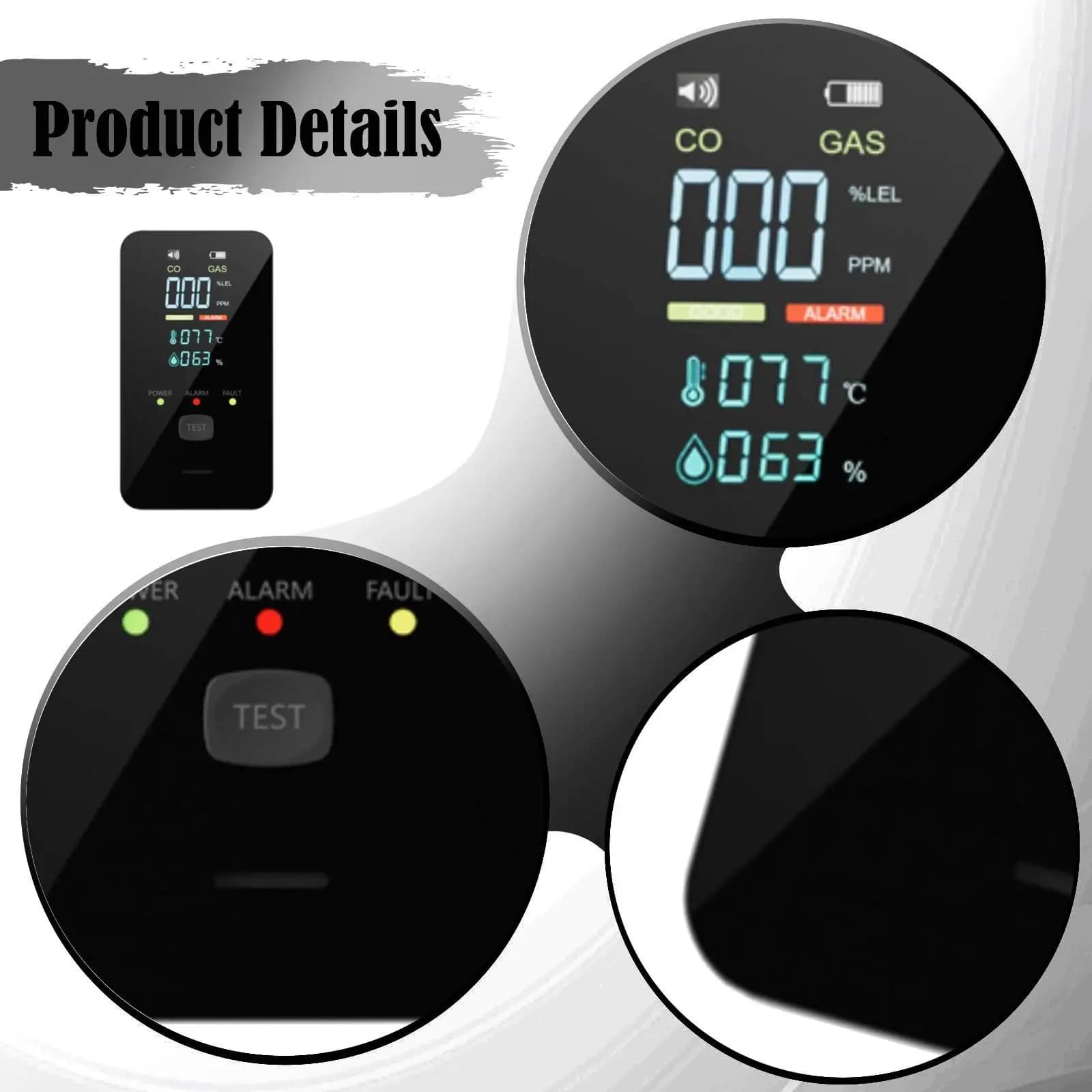 CO Detector CH4 CO Temperature Humidity Sound Warning Plug in Digital Display Compact Easy Installation for Home School