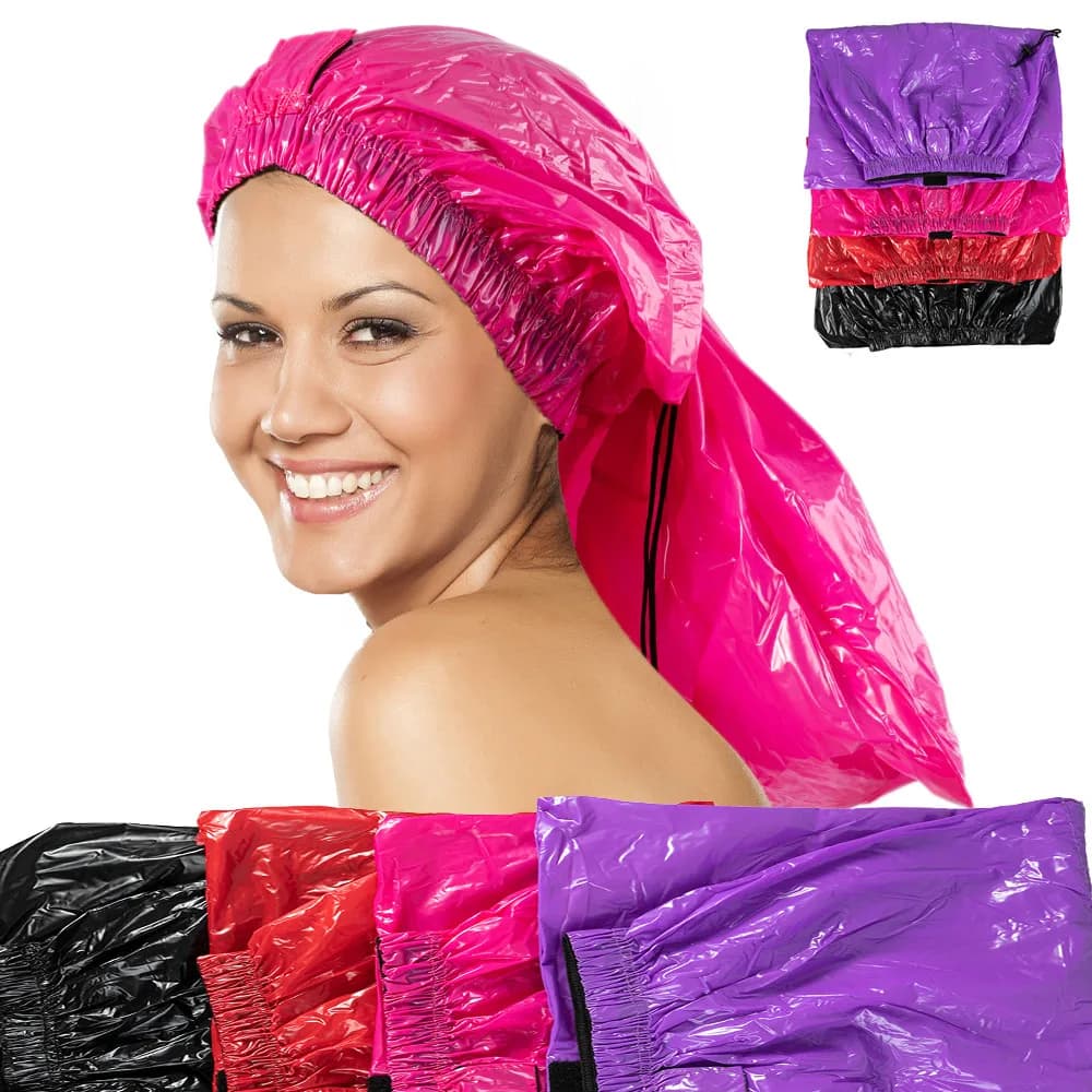 Long Tail Plastic Shower Cap With Elastic Drawstring Waterproof Hair Dye Hat For Long Braids Curly Hair Salon Accessory