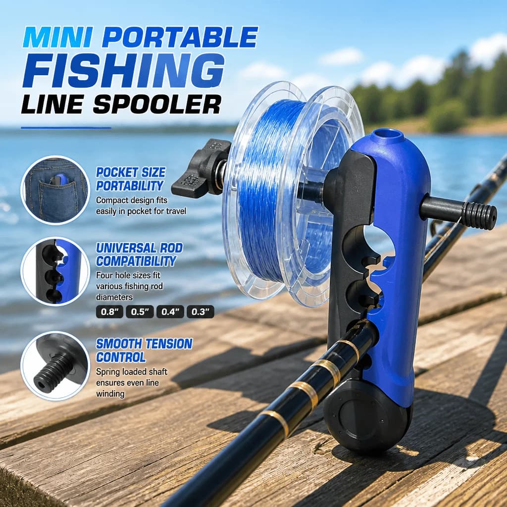 Fishing Line Spooler Portable Reel Winder Universal Rod Compatible Adjustable Spool Width Durable Fishing Accessories Tool