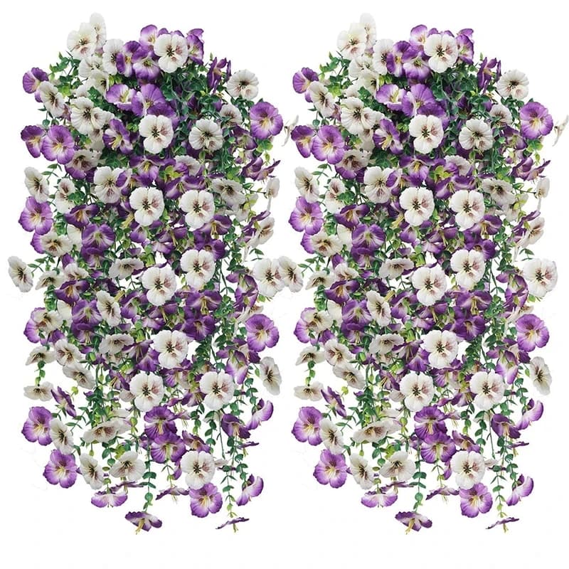 2 Pezzi Fiori Artificiali Viola, Piante Finte Pendenti per Decorazione Casa, Giardino e Matrimoni