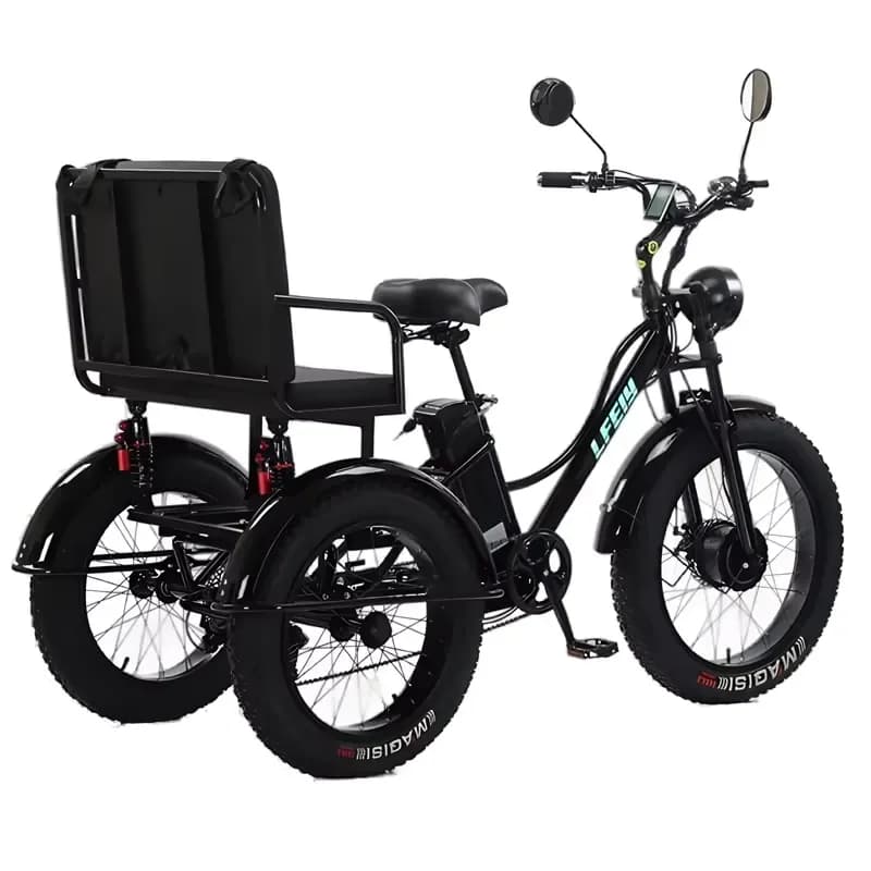 2026Tire Electric Tricycle for Adults with Back Seat and Safety Belt 750W Powerful Mountain Snow Ebike with Phone Holder