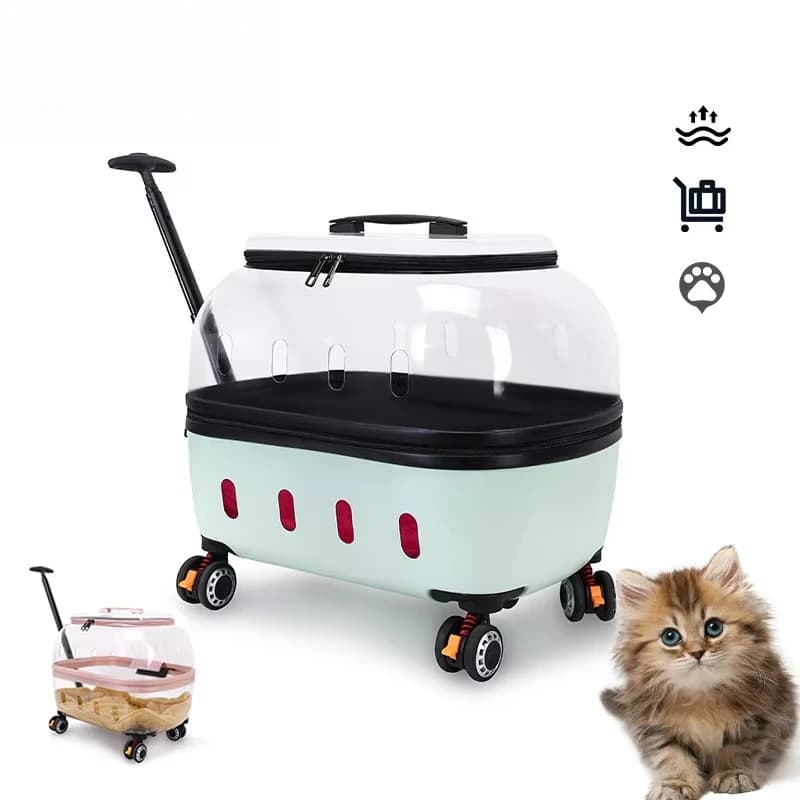 New Release Solid Cat Backpack, Transparent Pet Trolley Case, Portable Air Shipping Container, Durable Travel Carrier