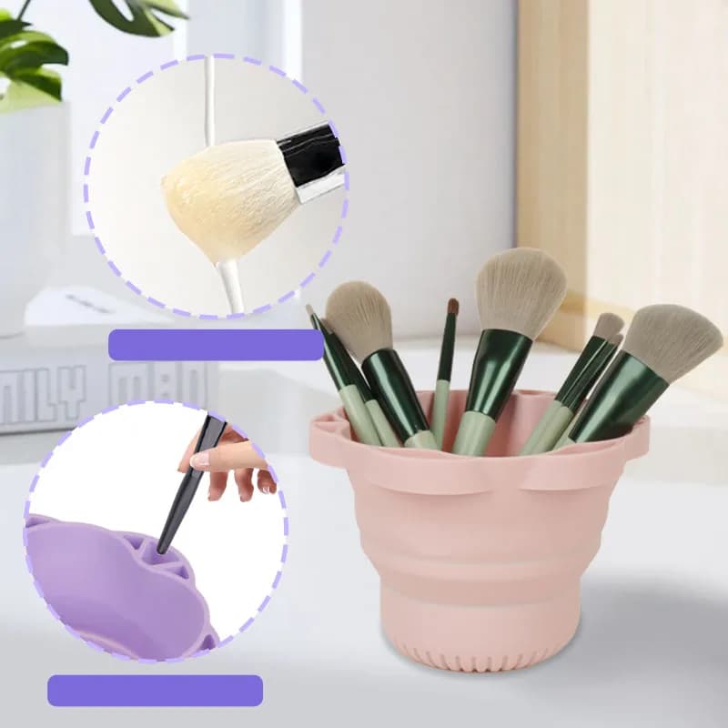 Silicone Makeup Brush Holder for Cleaning and Conservation, Anti-dust, with Brush Holder