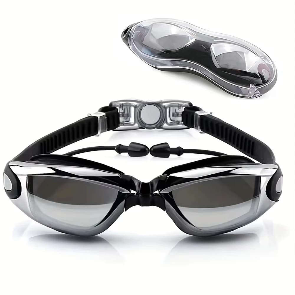 Swimming Goggles with Integrated Earplugs Adult Pool Glasses Anti Fog Men Women UV Protection Optical Waterproof Swim Eyewear
