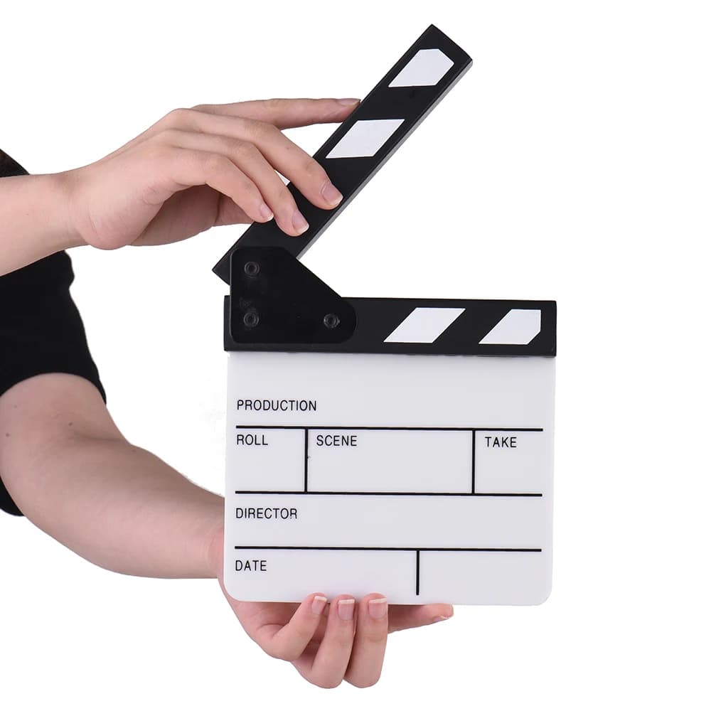 Andoer Clapper Board Dimensioni compatte Clapboard acrilico Cancella a secco TV Film Direttore cinematografico Taglio Scena d'azione Clapper Board Ardesia