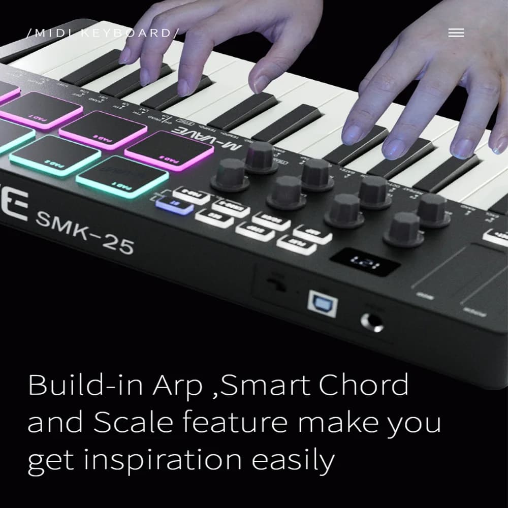 Controller tastiera MIDI Beat Maker Machine Ricaricabile 25 tasti Tastiera MIDI Organizzazione Strike Pad Manopole ammutabili MIDI RGB