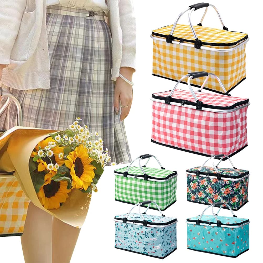 Borsa Termica da 30L Impermeabile Pieghevole in Alluminio, Contenitore Termico per Pranzo, Cesto Porta Cibo per Picnic all'Aperto