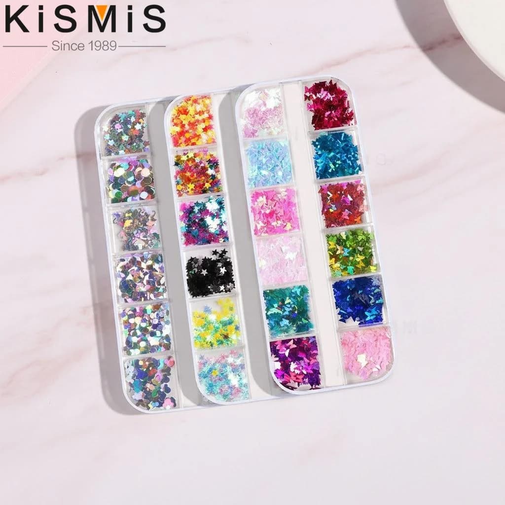 12 Griglie di Glitter Olografici per Unghie, Paillettes 3D a Forma di Farfalla, Stella Rotonda e Fiocchi Geometrici per Decorazioni Nail Art e Manicure