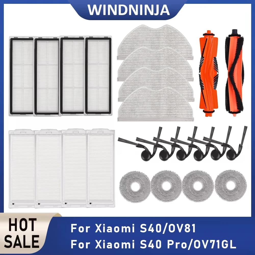 Accessori per Robot Aspirapolvere Xiaomi S40/OV81 S40 Pro/OV71GL: Spazzola Laterale, Spazzola Principale, Panni Lavabili, Filtro HEPA, Ricambi