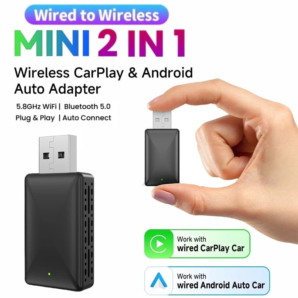 2 in 1 Wireless Carplay&Android Auto Adapter Wi-Fi 6 Bluetooth5.4 Auto Smart USB Plug and Play For Mercedes benz VW Golf Audi