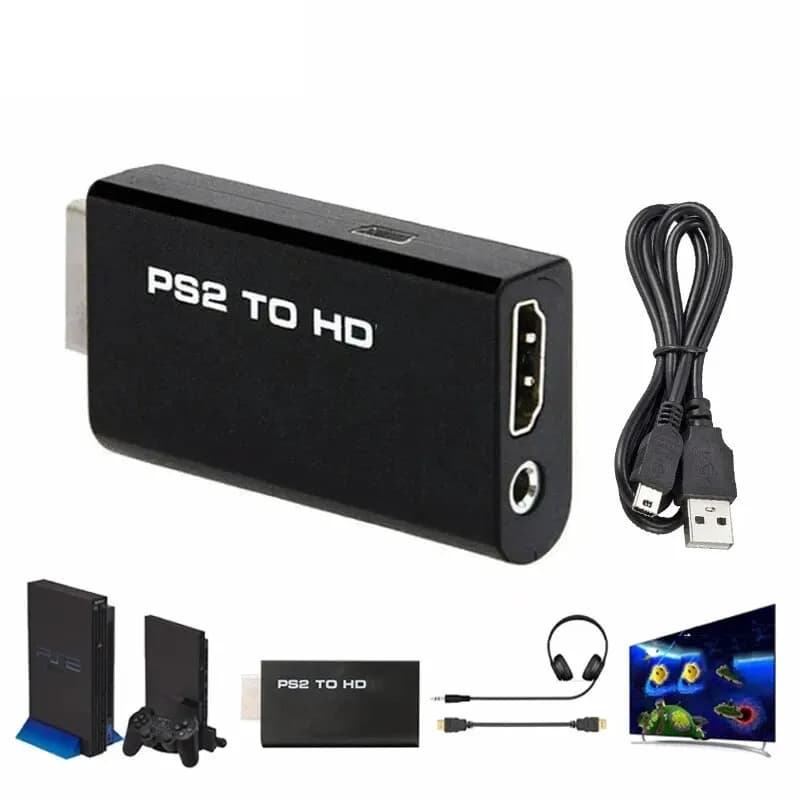 Adattatore convertitore compatibile da HDMI a PS2 con jack audio da 3,5 mm per console di gioco Sony PS2, supporto per monitor HDTV 480i 480p 576i