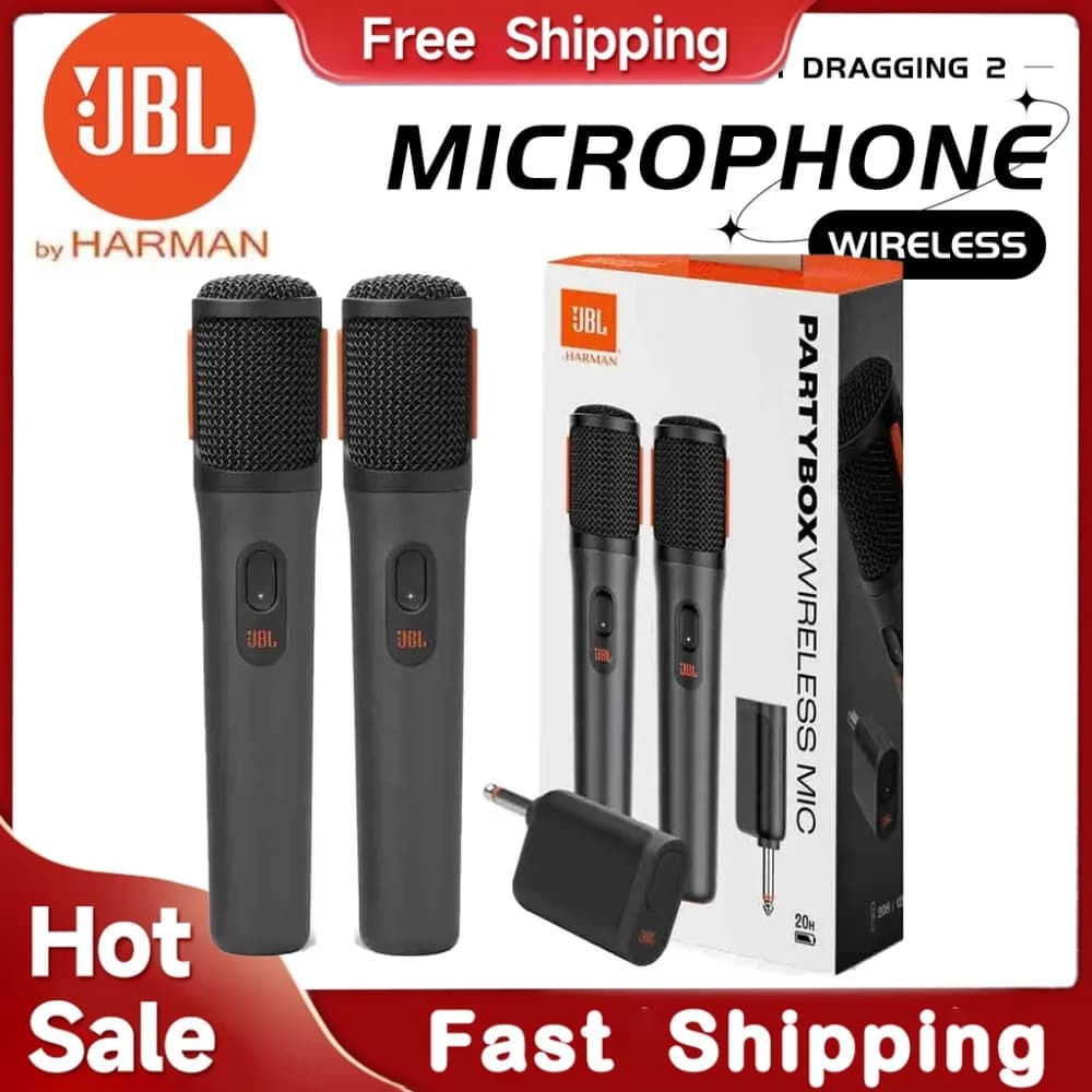 Microfono Wireless Originale JBL, Partybox PB Digitale UHF, Microfono Portatile Ricaricabile con Ricevitore a Doppio Canale