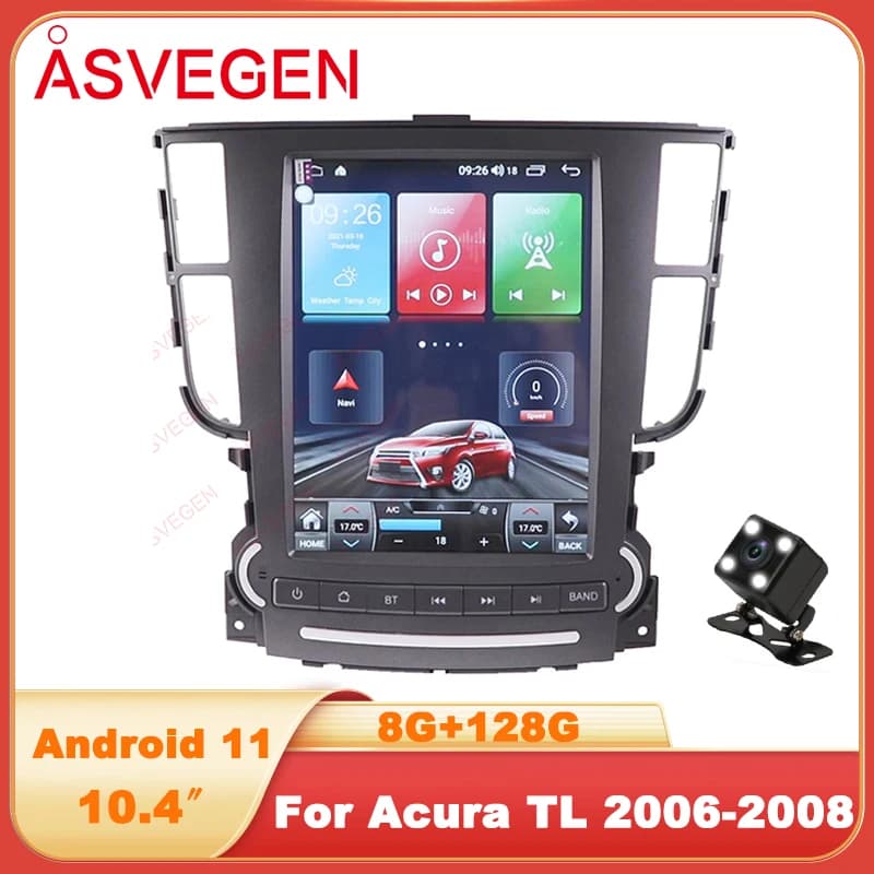 Autoradio multimediale Android 11 da 10.4 pollici per Acura TL 2006-2008, stile Tesla, 128G, CarPlay, Android Auto, navigatore GPS, lettore stereo.